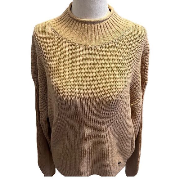 Hollister Womens Tan Ribbed Knit Mock Turtle Neck Sweater Dolman Sleeves Small - Picture 4 of 10